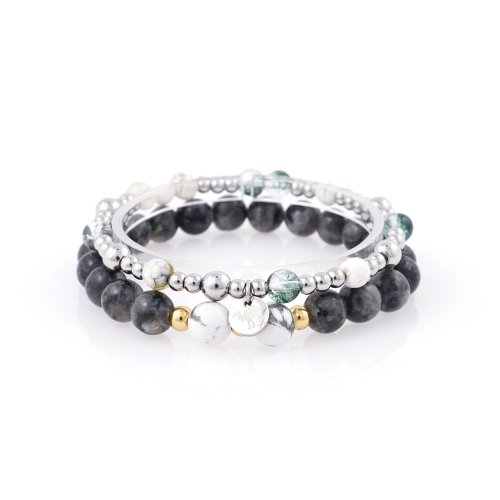 JBANS CLASSIC - Howlpoint Gray763 Stone Surgical Steel 974 Ball Bracelet Set (C2301-SE308_GR)