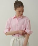 블랭크03(BLANK03) boxy cotton pocket shirt [Italian fabric] (pink stripe)