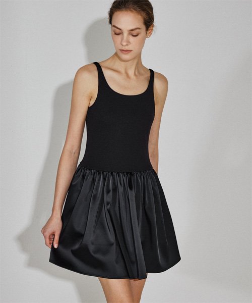 RIDIFI - JERSEY MINI-SHIRRING DRESS_BLACK