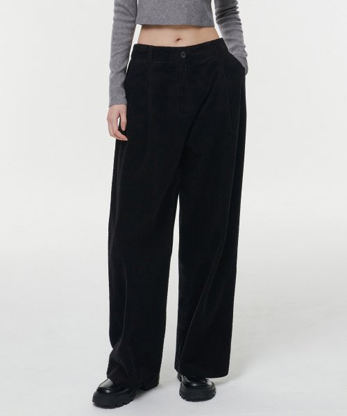 MUSINSA STANDARD WOMAN - Women's One Pleat Wide Corduroy Pants [Black]