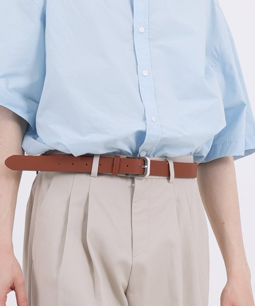 THE-ABON - M23 Narrow Square Buckle Fake Leather Belt Camel