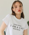 보늬(BONIEE) 크롭티 I AM A CAT 그래픽 루즈 티셔츠 화이트