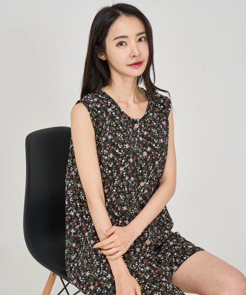 AONE - [SET] Women's Natural Rayon Flower Sleeveless Top and Bottom Pajamas