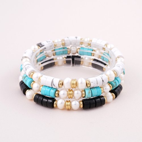 JBANS CLASSIC - Pearl Gold Point 6mm Rondelle Gemstone Bracelet (C2301-AC999)