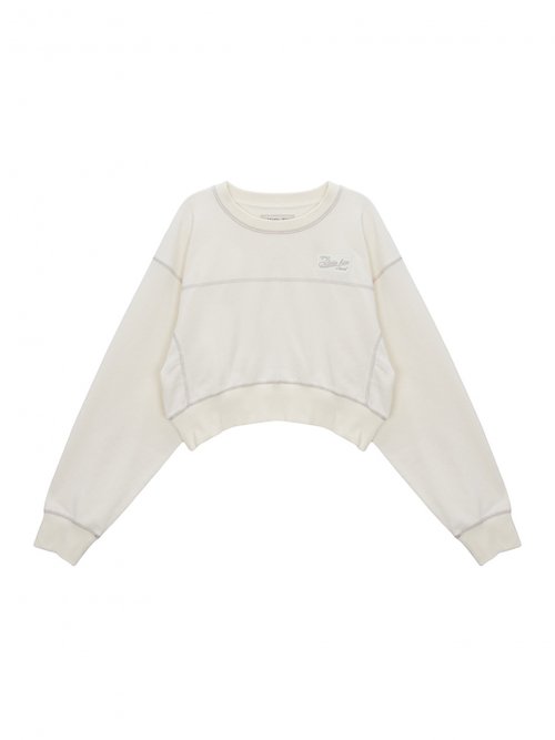 Musinsa Matin Kim Stitch Point Label Crop Sweatshirt In Ivory