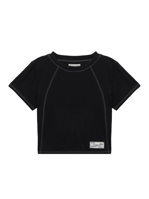 MUSINSA MATIN KIM STITCH POINT LABEL CROP TOP BLACK