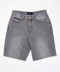 스트라이크(STRIKE) Grey Wash White Painted Denim Shorts
