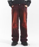 Color Washing Damage Pants(RED)