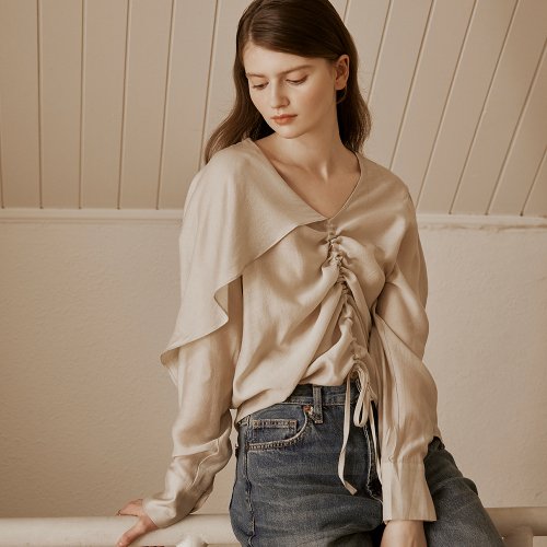 MUSINSA HUNCH Unblance Frill String Blouse