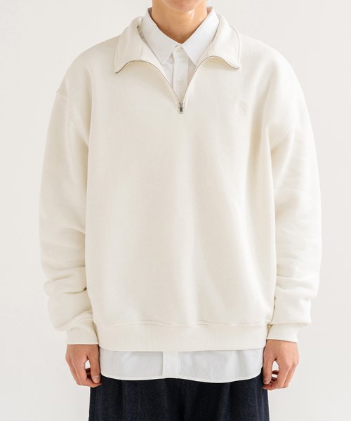 Musinsa Against All Odds Half Zip Up Overfit Sweatshirt Cream