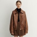 르(LE) crack faux leather blouson jacket (brown)