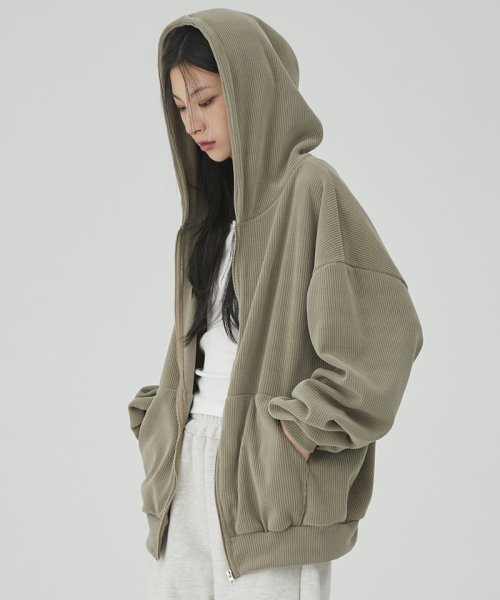 MUSINSA ACOVER Overfit Knit Hooded Zip Up Khaki