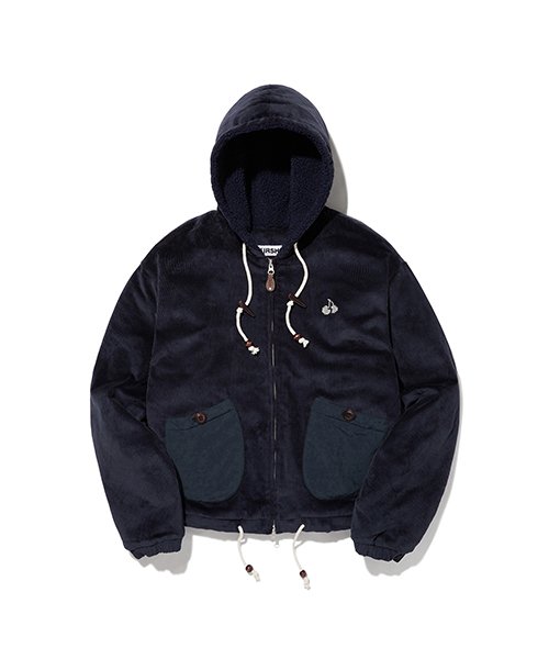 Musinsa Kirsh Velvet Corduroy Hooded Jacket Navy