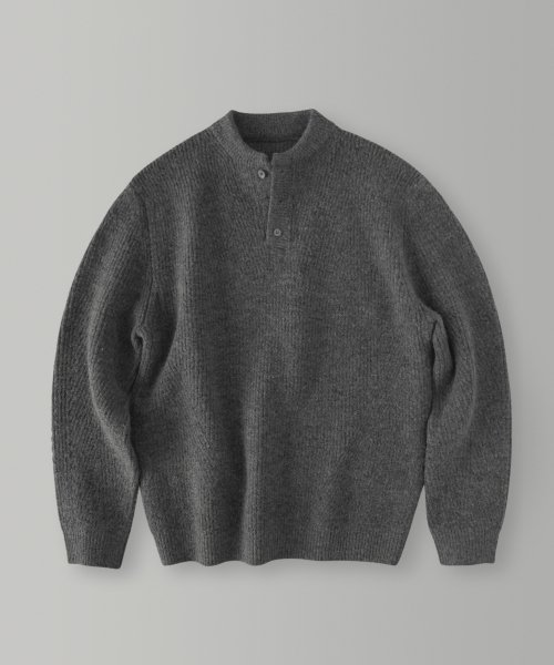 MUSINSA LAFUDGESTORE Boucle Overfit Henley Neck Knit Charcoal