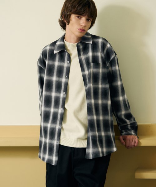 Musinsa Drawfit Ombre Oversized Check Shirt Black