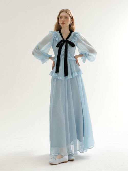 MUSINSA公式 SINCETHEN Diarman Ruffle Long Dress Blue