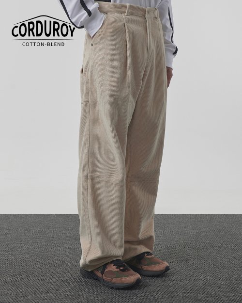 MUSINSA DIMITRI BLACK Corduroy Wide Carpenter Pants Cream