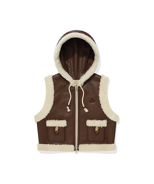 Musinsa Kirsh Cherry Fake Leather Hooded Vest Brown