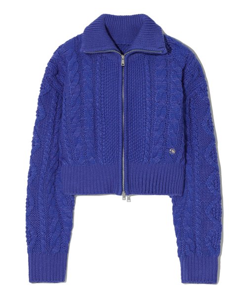 Musinsa Codegraphy Woman Wave Logo Cable Crop Knit Zip Up Blue