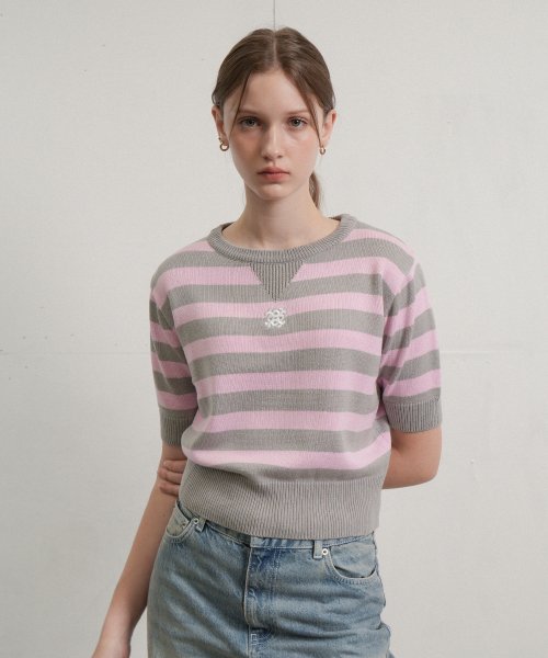 MUSINSA VLETI Logo Stripe Half Knit Gray