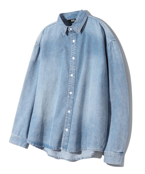 MUSINSA TRILLION Vintage Washed Overfit Denim Shirt BLEACH BLUE