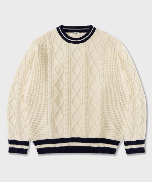 MUSINSA GLW Overfit Heavy Cable Round Color Combination Knit Cream