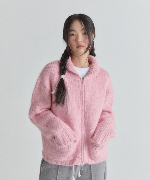 Musinsa Oheshio Collar Two Way Zip Up Cardigan Pink