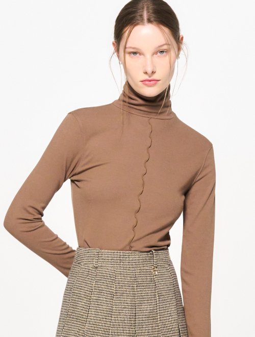 Musinsa General Idea Brushed Stitch Turtleneck T Shirt Cocoa