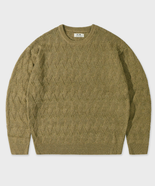 MUSINSA GLW Overfit Herringbone Tissue Round Neck Knit Khaki