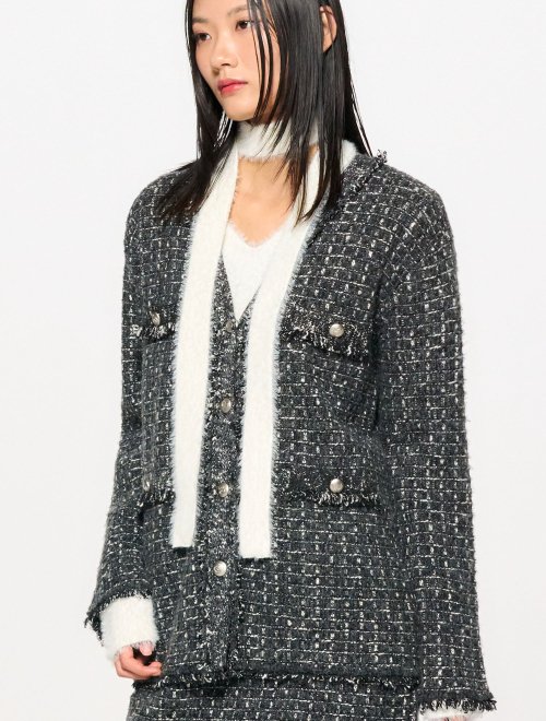 Musinsa General Idea Loose Fit Wool Knit Tweed Jacket Grey Wbc L