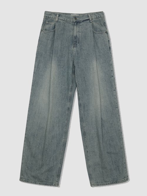 Musinsa Begin One Tuck Wide Denim Pants Bleached Blue