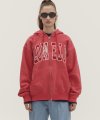 LONELY/LOVELY WASHED HOODIE ZIP-UP_SOFT RED
