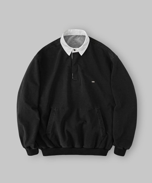 Musinsa Lafudgestore Washed Denim Over Rugby Sweatshirt Washed Black