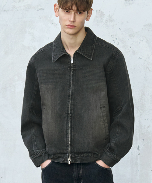 MUSINSA DRAW FIT Contrast Washed Denim Jacket BLACK