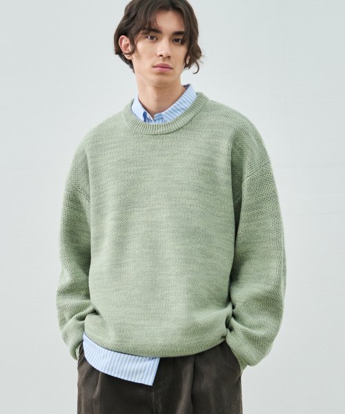 DRAW FIT - Oversized Mixed Pullover Knit [SAGE GREEN]