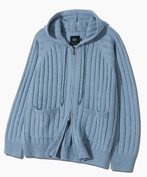 MUSINSA DIMITRI BLACK 2WAY Striped Boucle Knit Hooded Zip Up Sky Blue