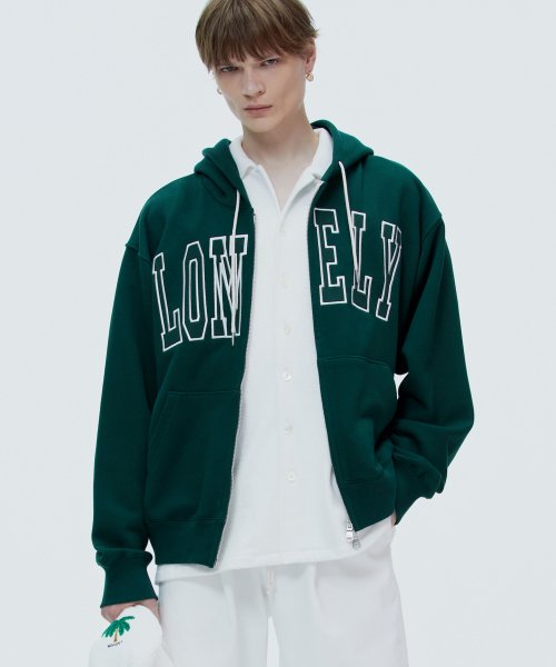 LONELY/LOVELY HOODIE ZIP-UP DEEP GREEN