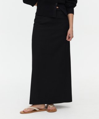 아위 Belted Maxi Skirt_BLACK