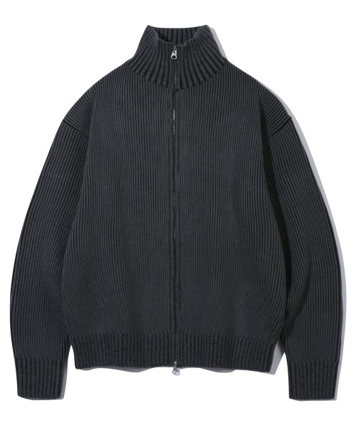 Musinsa Basemoment Two Tone Full Zip Up Knit Charcoal