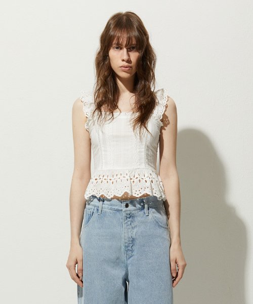 MUSINSA公式 LADY VOLUME FRILL LACE TOP WHITE