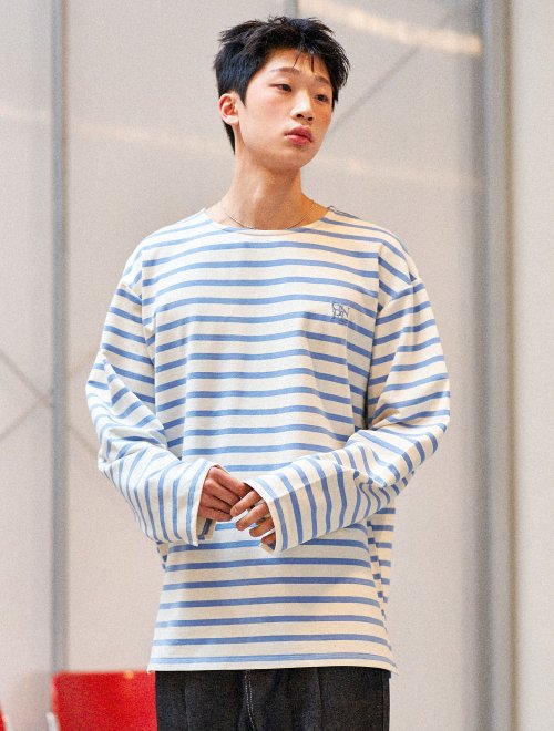 MUSINSA公式 GENERAL IDEA Classic striped border T shirt SKY BLUE