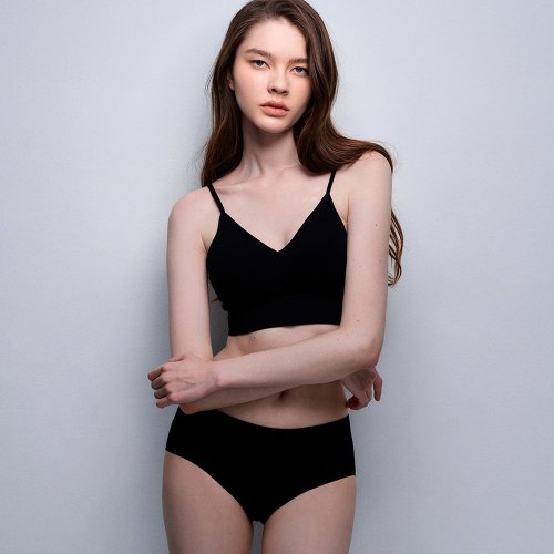 V fit no wire seamless bralette set-BLACK