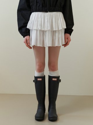 리엘(RE L) Chiffon frill skirt (white)