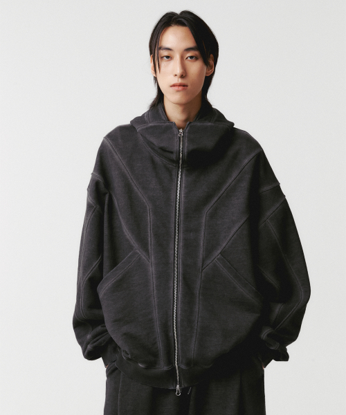 MUSINSA WMC Pigment Dying Hood Zip Up CHARCOAL GRAY