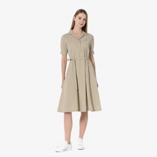 라코스테(LACOSTE) [무료반품] 여성 플레어 반팔 셔츠 드레스 [베이지]