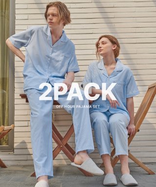 오프아워(OFFHOUR) [2PACK] 컴포트 스트라이프 라인 반팔 + 긴바지 잠옷...