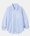 Side slit Stripe Cotton Shirt S139  Sky