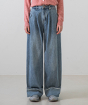 논앤논(NON AND NON) Roll-up Wide Cotton Pants (Light blue)