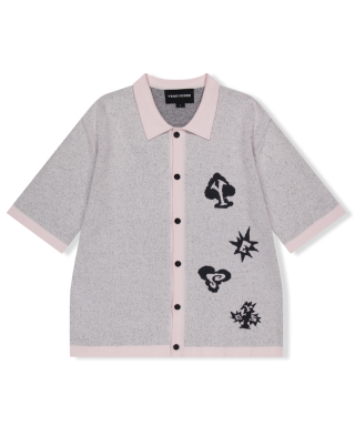 예스아이씨 Poker Icons Knit Half Shirts Light Pink