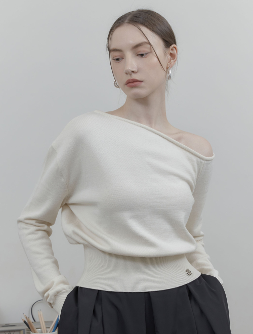 MUSINSA公式 REPERE Petra off shoulder knit top cream